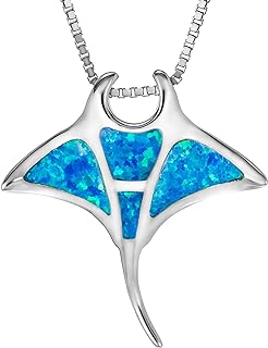 925 Sterling Silver Hawaiian Manta Ray Pendant with Larimar Gemstone, On an 18" Box Chain and Lobster Clasp, Hypoallergenic Necklace for Sensitive Skin, Comes in a Gift Box