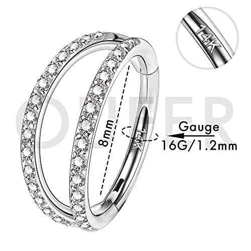 Helix Earrings Double Row Diamonds Septum Piercing Jewelry Hoop Cartilage Earrings Daith Tragus Earrings