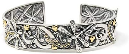 Dragonfly Lover's Bali Cuff Bracelet, 925 Sterling Silver & 18k Gold