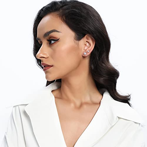 18K Gold Plated 4 Prong Graduated Round Clear Cubic Zirconia Stud Earring Set for Women (5 Pairs)