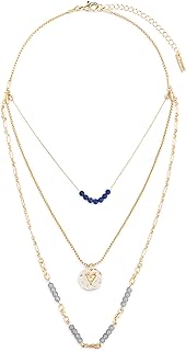 DEMDACO Love Heart Pendant Necklace with Beads and Zinc Metal, Fashionable Triple Layer Cable Chain Design, Indigo Blue/Gold 16.5 Inch+Extension, Ideal for Everyday Glamour