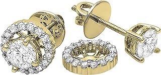 Screw Back Round White Diamond 1 Carat Stud Earrings with Removable Jackets for Women | Dazzlingrock Collection in 10K/14K/18K Gold