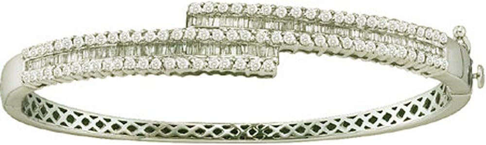 Dazzlingrock Collection 1.50 Carat (ctw) 14k Round & Baguette Cut White Diamond Ladies Fashion Bangle Bracelet, White Gold