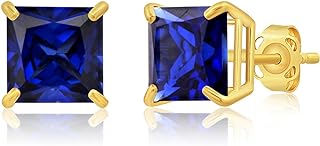 14k White or Yellow Gold Princess Cut Gemstone Square Stud Earrings for Women 7mm Solitaire Birthstone with Push Backs by MAX + STONE