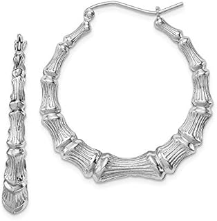 925 Sterling Silver Hollow Polished Large Bamboo Hoop Earrings 1.25 Inch Diameter for women teens