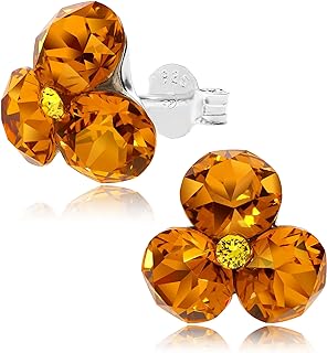 Sterling Silver Push-Back Chic Bijoux Crystal Stud Earrings for Women - Ideal Gift for Mom, Multicolor Austrian Birthstones in Classic Design