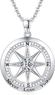 Compass Necklace for Women Men Sterling Silver Compass Pendant Never Lose You Necklaces Jewelry Birthday Graduation Gifts