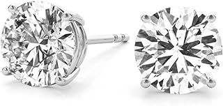 Grown Excellence Solitaire Round Diamond Stud Earrings with 0.5-4 CTW Lab-Grown Diamond Earrings in 14K Gold, E-F VS1-VS2 Diamond Earrings with Push-Back Findings