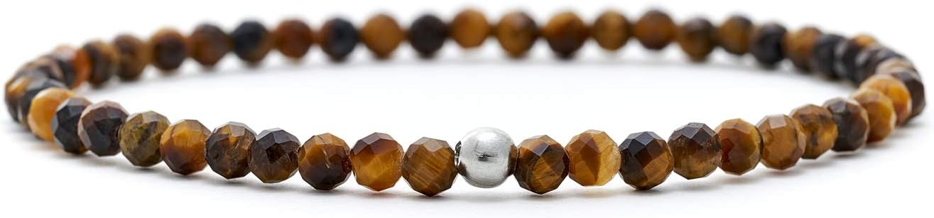 BERGERLIN Real natural stone bracelet with 925 Sterling silver pearl - Delicate faceted pearls - Genuine Bracelets with Certified Quality