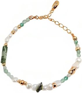 18K Rose Gold Plated Sterling Silver Natural Pearl, Ocean Agate, and Aventurine Stone Forest Gemstone Bracelet for Sophisticated Individuals with No Specific Clasp & Chain Type