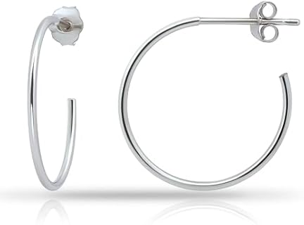 Hoops & Loops 925 Sterling Silver Open 1.5mm Thin Polished Round C-Hoop Earrings | Silver, Yellow, Rose Gold Flashed Sterling Silver 15mm 20mm 25mm 35mm 45mm