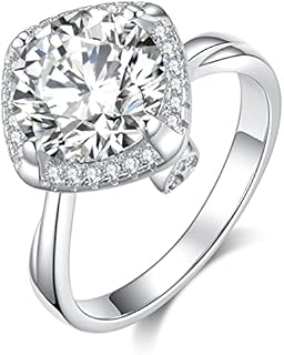 SecreTalk 3CT Radiant Cut Moissanite Engagement Ring in 925 Sterling Silver for Women with Unique Hearts and Arrows Design