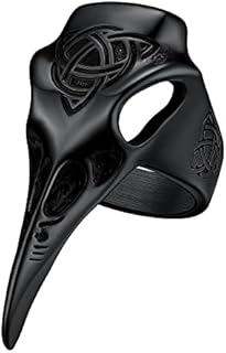 Richsteel Stainless Steel Gothic Norse Viking Raven Skull Unisex Ring with High-Polish Finish and Protection Symbol
