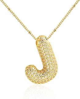 Bubble Initial Necklace for Girls Women 18K Gold Plated Cubic Zirconia Balloon Letter Alphabet Personalized Name Pendant Necklaces Jewelry Gifts