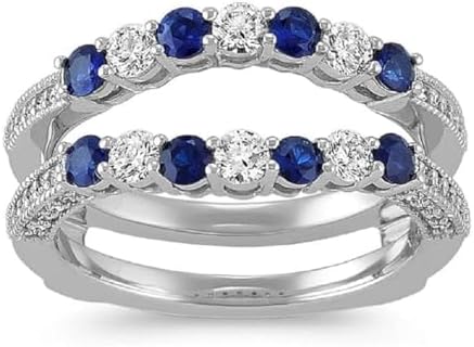 2Ct Round Cut Blue Sapphire & Diamond Vintage Enhancer Wrap Engagement Ring in Sterling Silver for Women, Size 4.5