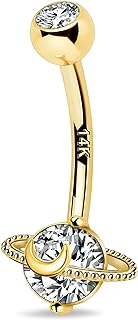 COCHARM 14K Gold Belly Button Rings 14K Solid Gold Belly Navel Rings for Women 14K Gold Belly Piercing Jewelry Hypoallergenic