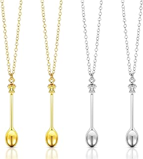 Hicarer 4-Piece Crown Pendant Spoon Necklace with Sturdy Cable Chain for Girls and Boys, Gold/Silver/Rose Gold/Black Mini Spoon Design for Vial Filling