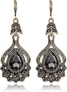 Gold Plated Vintage Drop Earrings with Black and Grey Cubic Zirconia Crystals, Ideal for Women's Parties, Proms, and Everyday Elegance