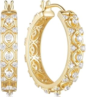 14K Gold Hoop Earrings Gold Earrings for Women Unique Diamond Earrings Petal-shaped Design Dazzling Women’s Hoop Earrings 25mm