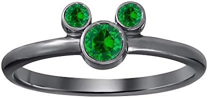 Micky Shape Round Gemstone 14K Black Gold Over Sterling .925 Silver Engagement Wedding Ring For Women's