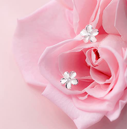 Solid 925 Sterling Silver Plumeria Flower Stud Earrings for Women Girls Crystal Flower Stud Earrings