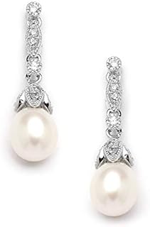 Mariell Cultured Freshwater Pearl Bridal Drop Earrings with Cubic Zirconia Crystals, Ivory Pearl Wedding Earring for Brides, Bridesmaids, Mother of the Bride and Everyday Wear