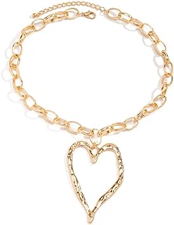 Zian Vintage Chunky Heart Pendant Necklace For Women Girl Big Hollow Out Heart Necklace Adjustable Y2k Heart Necklace Holiday Jewelry Gifts