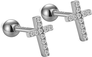 Sterling Silver Screw Back Stud Earrings with Cubic Zirconia for Women and Teen Girls