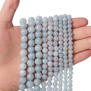Siomia's 45pcs 8mm Round Aquamarine Beads Necklaces made of Natural Stone, Ideal for Jewelry Making and DIY Projects