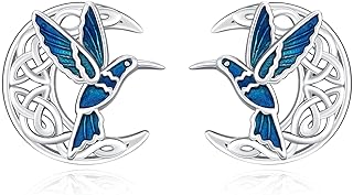 Push-Back Sterling Silver Hummingbird Stud Earrings, Hypoallergenic and Lightweight, Unique Celtic Design for Women and Girls, Ideal Gift for Moms on Christmas or Birthdays