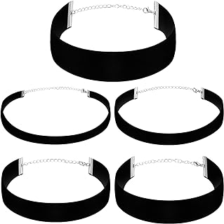 Yinkin 5 Pieces Classic Black Velvet Choker Necklace Soft Women's Choker Necklaces Black Choker Necklace for Women Wide Black Velvet Choker for Women Girls Kids Neck Jewelry Accessories (Simple)