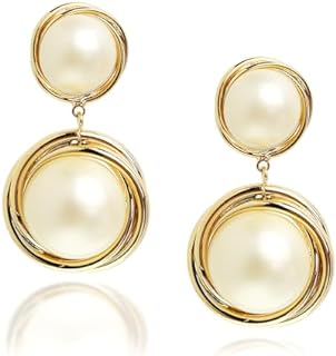 Sonateomber Gold Pearl Dangle Earrings for Women Girls Big Statement Chunky Geometric Drop Dangly earrings Wedding Prom Fashion Jewelry Gift