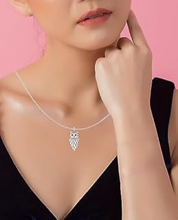 Women's Vintage Owl Pendant Necklace with 1/6 Cttw Round Cut Natural Diamonds, 925 Sterling Silver, 18-inch Cable Chain, Spring Ring Clasp, J-K Color, I1-I2 Clarity