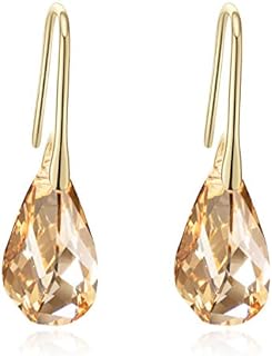 S925 Sterling Silver Women's Earrings with 14K Gold Plating & Dangle Back Finding, Crystal Teardrop Design