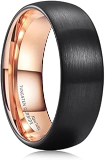 King Will Duo Unisex 5mm 6mm 7mm 8mm Classic Black Rose Gold/Blue Domed Tungsten Carbide Wedding Band Ring Comfort Fit