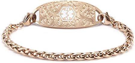 Customizable Gold Medical ID Bracelet with Link Chain and Lobster Claw Clasp, Women's Waterproof Stainless Steel Alert Accessory