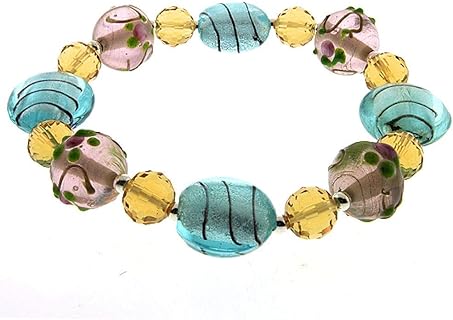 Charming 7.5-Inch Multicolor Murano Glass Bead Bracelet with Bead Chain for Women - Adjustable No-Clasp Design