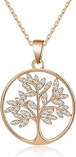 Tree of life necklace for women 18K Gold/White Gold Tree Jewelry Pendant Zircon Necklace Anniversary Valentine's Day Gifts for Wife Girls Her 16+2