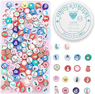 PIPIDREAM 100PCS Polymer Clay Christmas Beads Bracelet Kit in Round Design, Perfect for DIY Arts & Crafts, Jewelry Making or Unique Gift Ideas