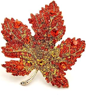 Vintage Stylish Full Micro Pave Yellow Orange Red Crystal Big Maple Leaf Brooch Pin Autumn Jewelry