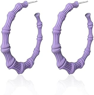 80s 90s Neon Large Bamboo Colorful Geometric Large Bamboo Circle Hoop Hollow Casting Drop Dangle Earrings Punk Cool Nightclub Hip-Hop Statement Jewelry for Women Girls