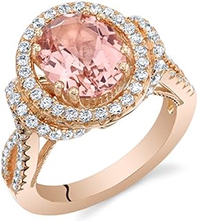 PEORA Simulated Pink Morganite Ring for Women 925 Sterling Silver, Large 3 Carats Oval Shape 10x8mm, Sizes 5 to 9