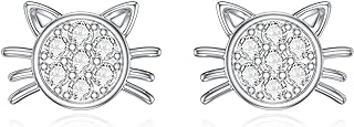 Dazzling Lab Grown Diamond Cat Stud Earrings for Women - Made with Sterling Silver and Diamond Accent, Push Back Mechanism - Perfect Gift for Loved Ones