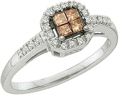 Exquisite 0.25ct Cognac & White Diamond Engagement Ring - Crafted with 14k White Gold for Ladies with Invisible Setting Design