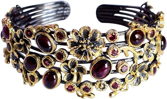 Sterling Silver Women's Cuff Bangle with Stunning Red Garnet Gems - Designer Jewellery Without Clasp