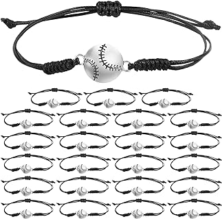 24pcs Baseball Bracelets, Hand Braided Rope Baseball Charm Bracelets Party Favors Adjustable Baseball Jewelry Unisex Sport Bracelet for Girls, Boys, Team, Coaches, Teens, Adults