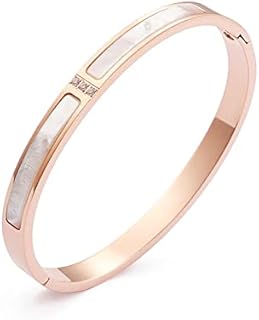 Classic Stainless Steel Box Chain Enamel Cuff Bracelet with Cubic Zirconia for Women, Elegant Design