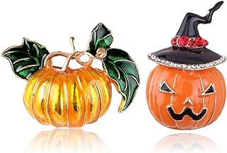 Enamel Pumpkin Halloween Brooch Pins with Secure Pin Clasp - Pack of 2 - Spooky Fashion Accessory for Women and Girls - Zinc Alloy Witch Themed Lapel Pin Set
