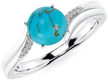 Genuine Turquoise & Sterling Silver Engagement Ring with CZ Accents - Ideal Birthday or Anniversary Gift for Wife or Mother
