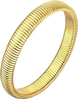 Stretch Bracelet for Women,18K Gold Plated/Stainless Steel Flexible Link Chain Wristband Bangle Bracelets, 10mm, 16mm, 20mm Wide(Gift Wrapped)